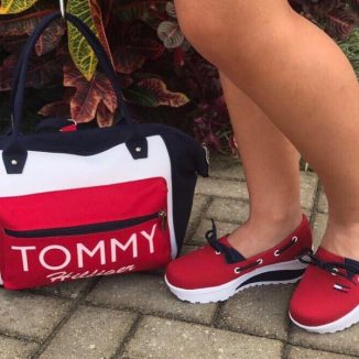 Duo Bolso mas zapatos de moda Tommy mocasin rojo
